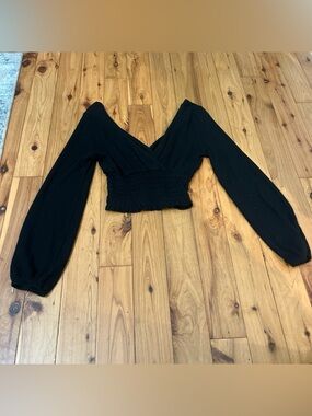 Altar'd State Black Wrap-Front Smocked Crop Top